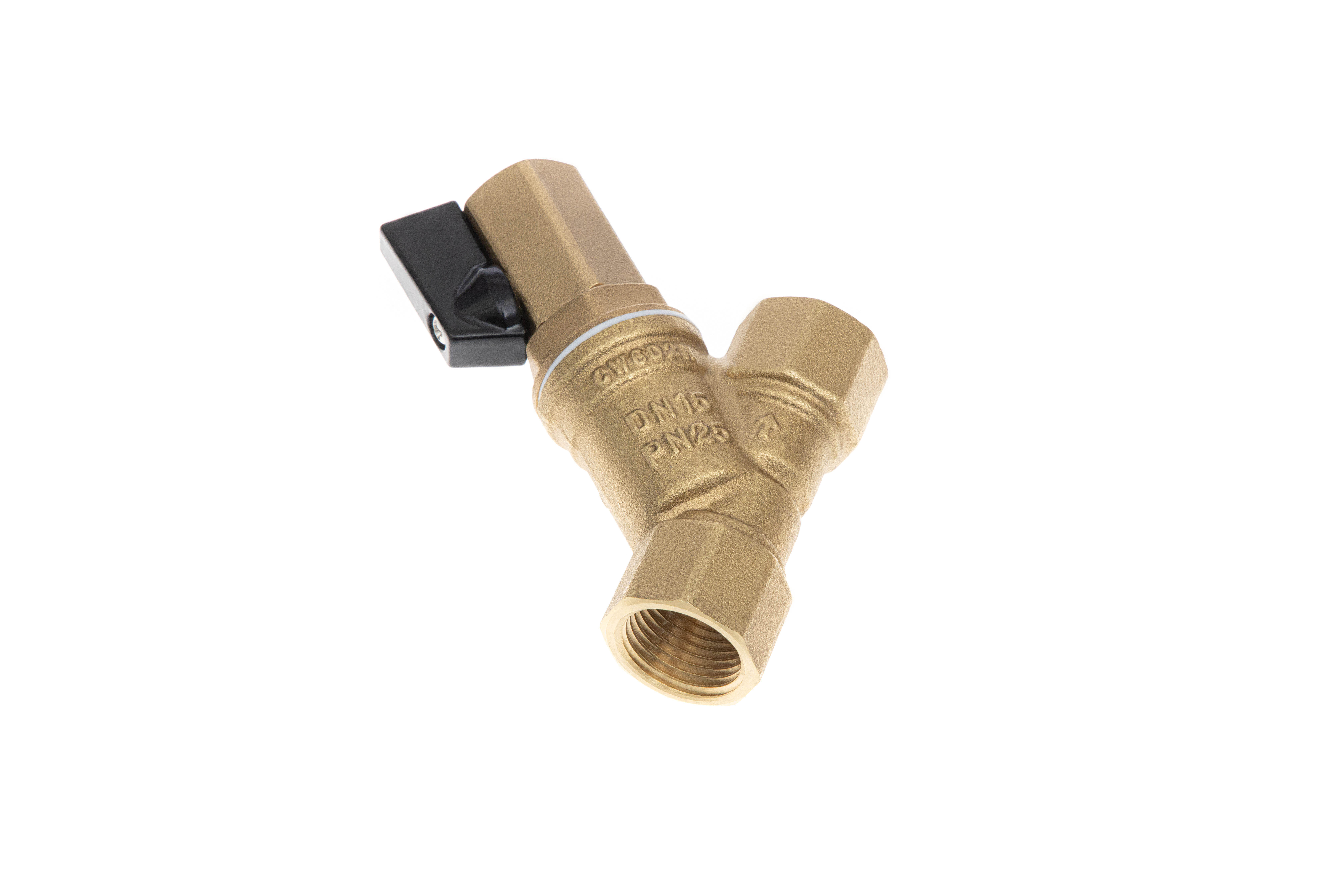 FVR-DR 065B8341R — Фильтр сетчатый со сливным краном DN15, PN25, Т от -20 °С...130 °С; материал корпуса латунь CW602N